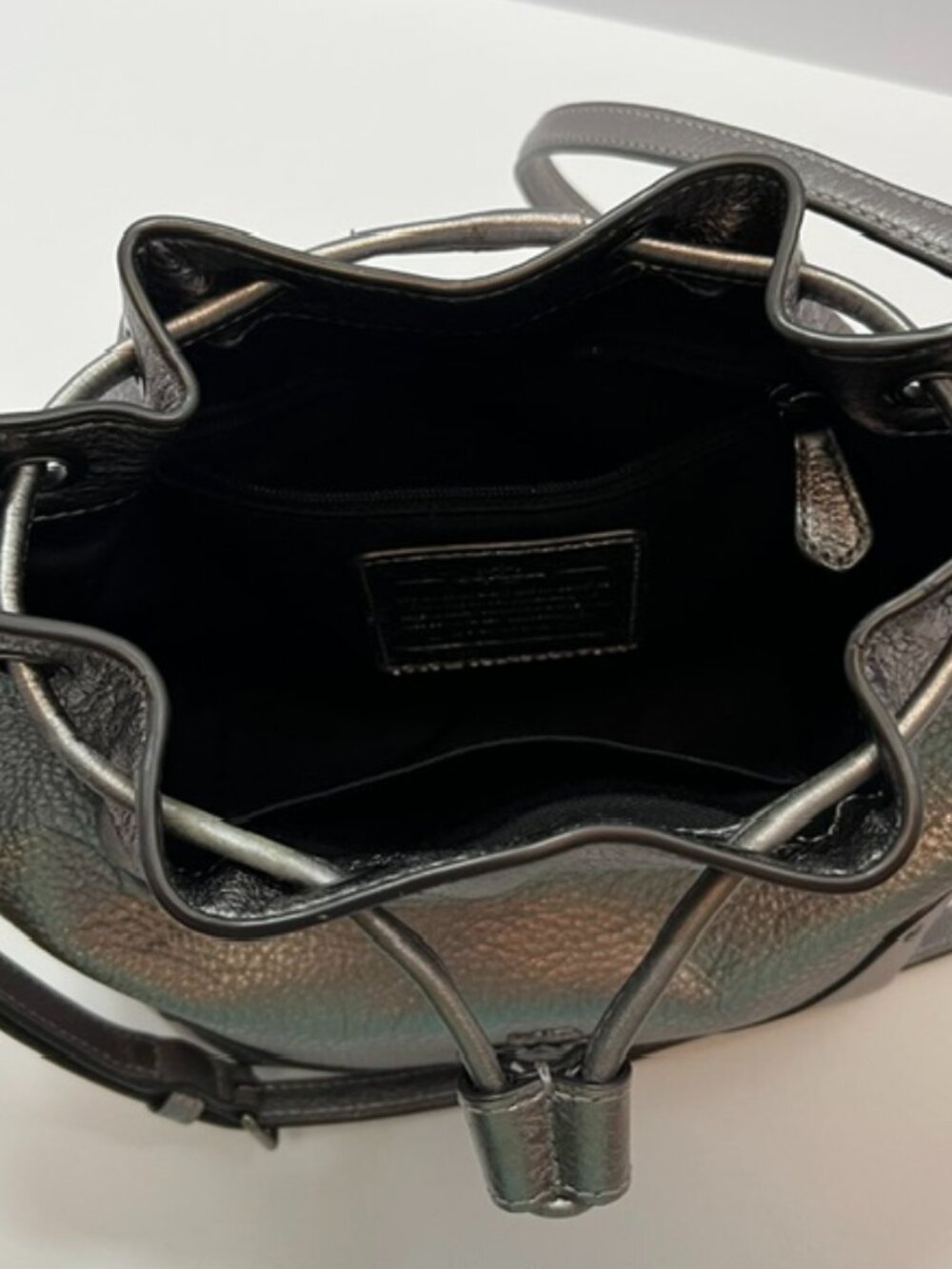 Coach Antique Nickel/Silver Baby Mickie Leather Drawstring Bag F35363 EUC - Picture 11 of 13